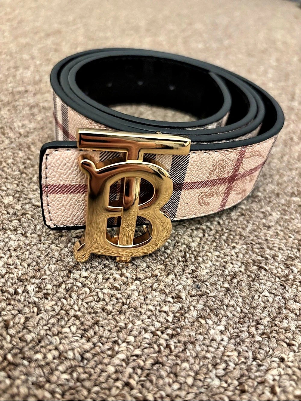 Burberry Reversible Check TB Belt in Beige & Black